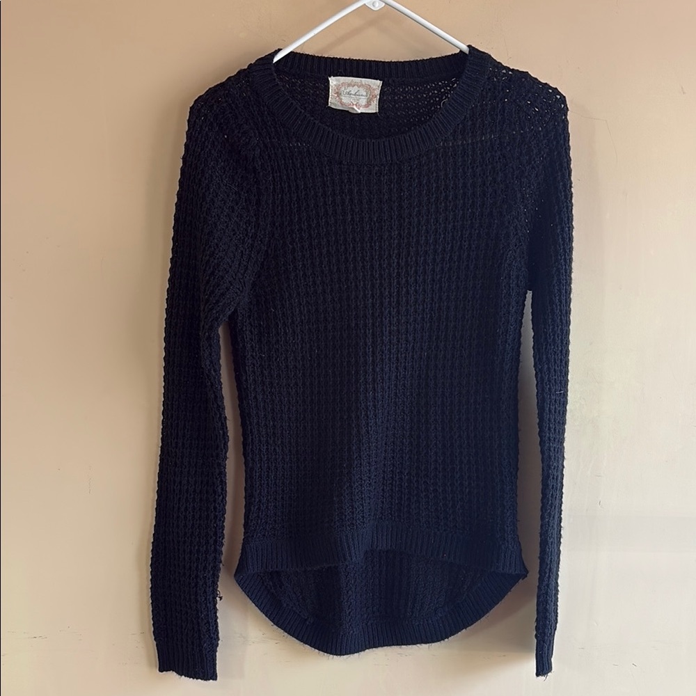 Black Crew Neck Sweater with Chunky Knit